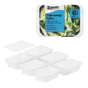 Hộp Nhựa Trong, Takeaway Tubs, Microwave Safe, 6 Cái, 16 oz (500ml) - ZEUS